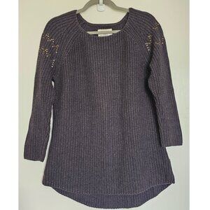 H&M Round Neckline High Low Knit Sweater with Studded Detail M Grey